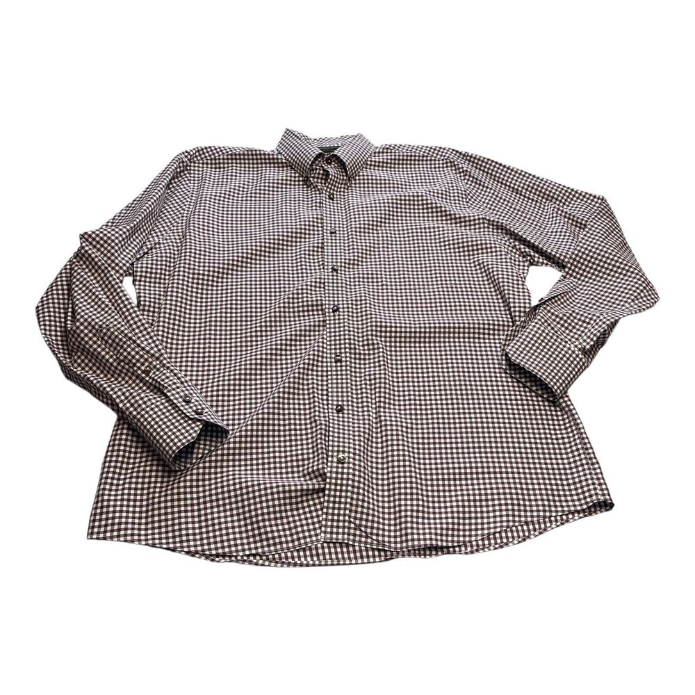 Maker & Company Men's XL Maroon White Check 100% Cotton Collared Button Dow